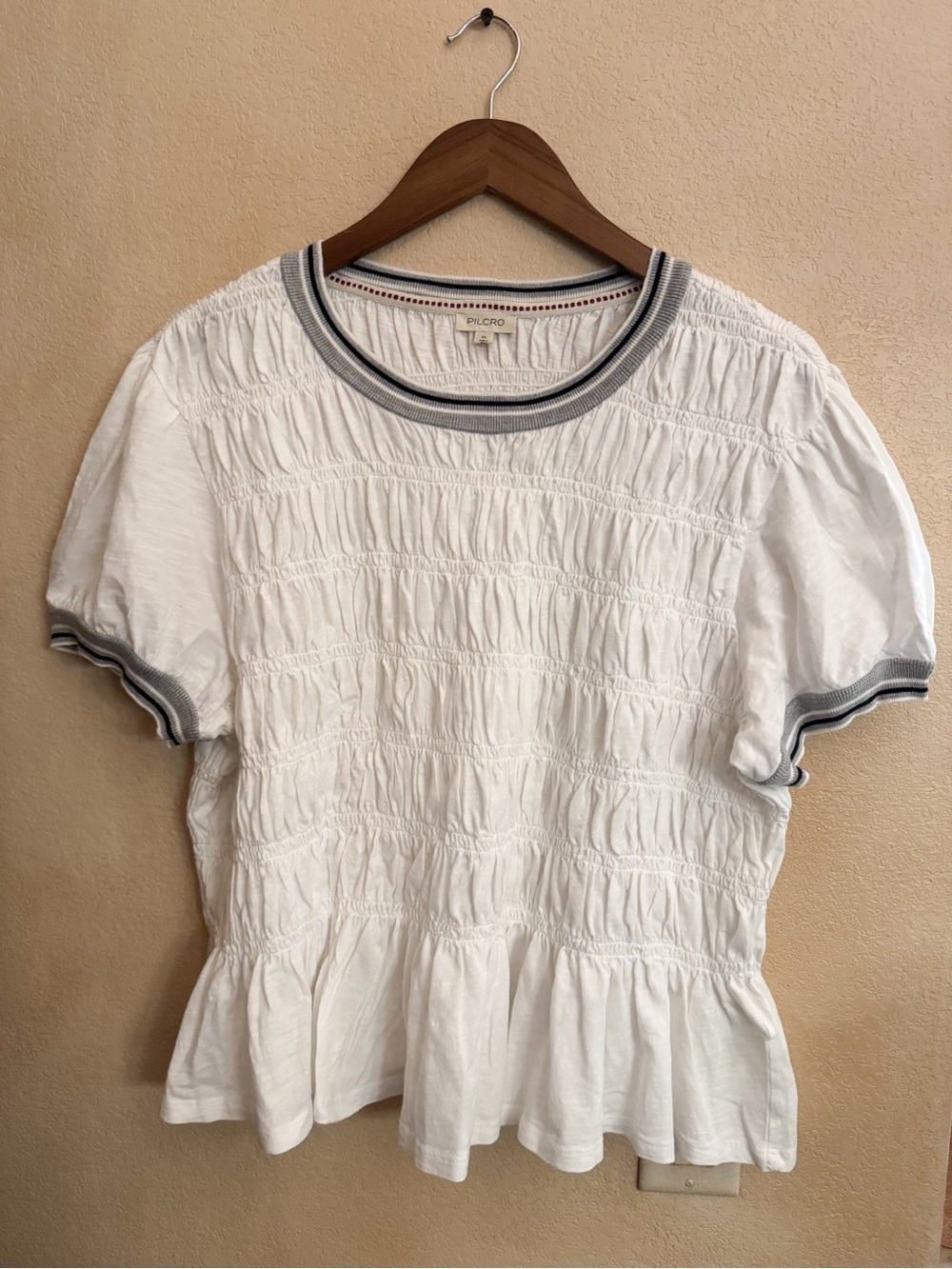 Pilcro 100% Cotton Smocked Peplum Tee